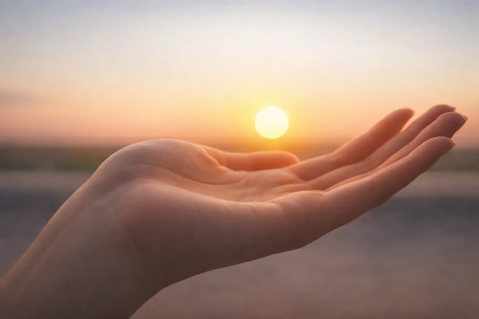 Open hand held out gently in warm dawn light