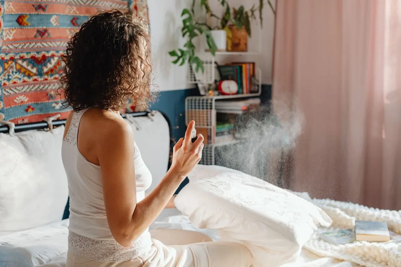 Woman breathing control for a calmer mind